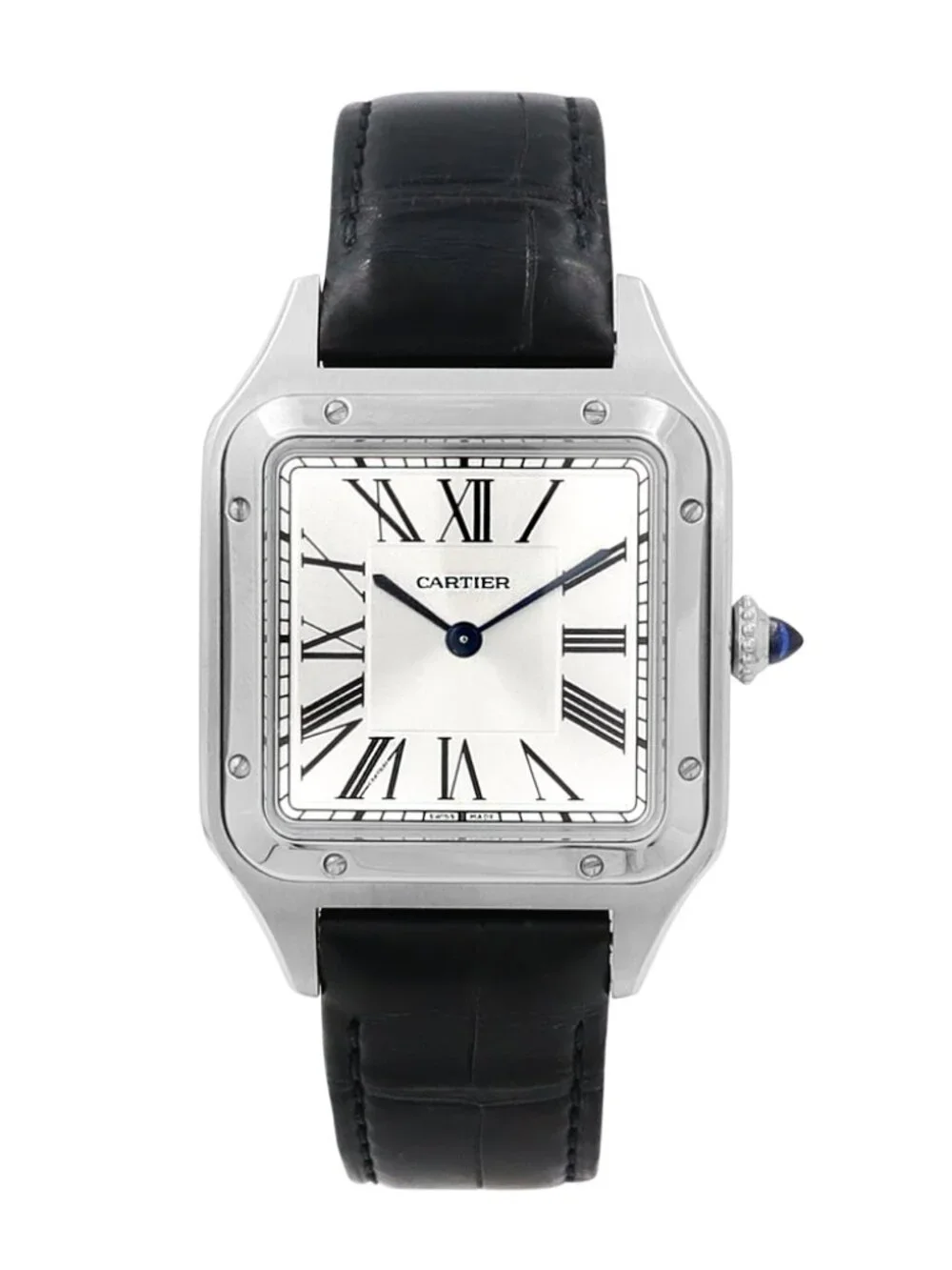 Cartier Large Santos Dumont Watch Stainless Steel Silver Roman